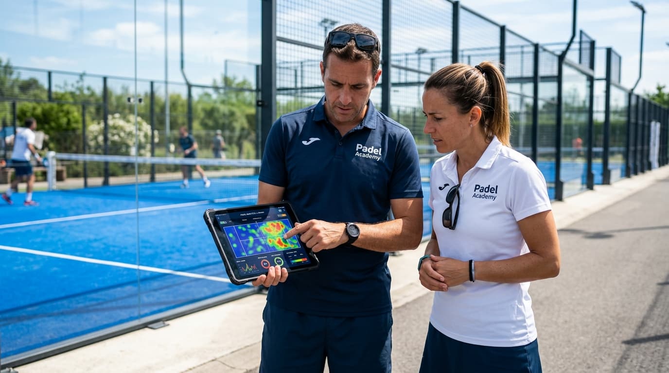 Padel coaches using a tablet