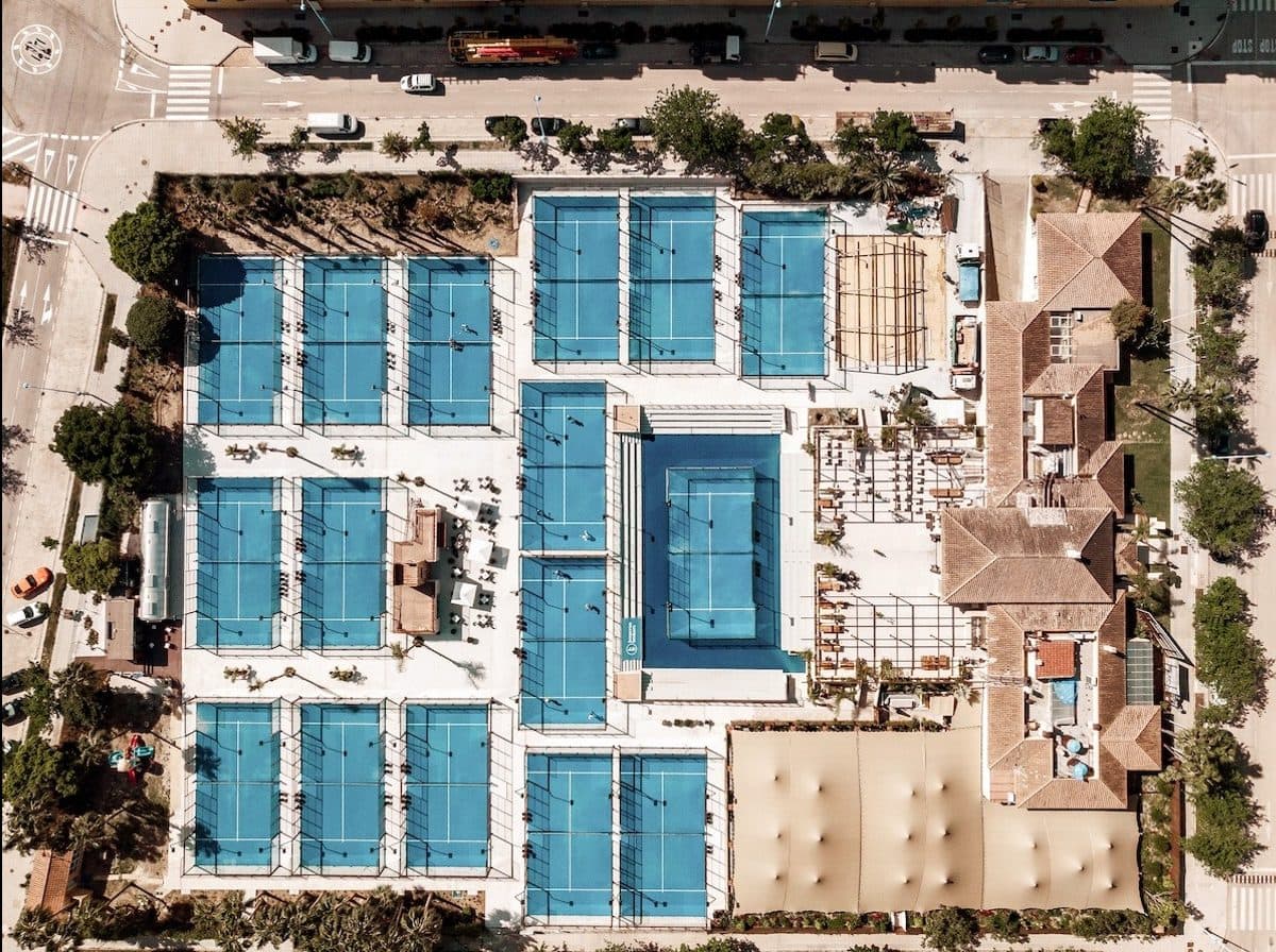 Aerial view of the Nueva Alcántara padel club in Marbella