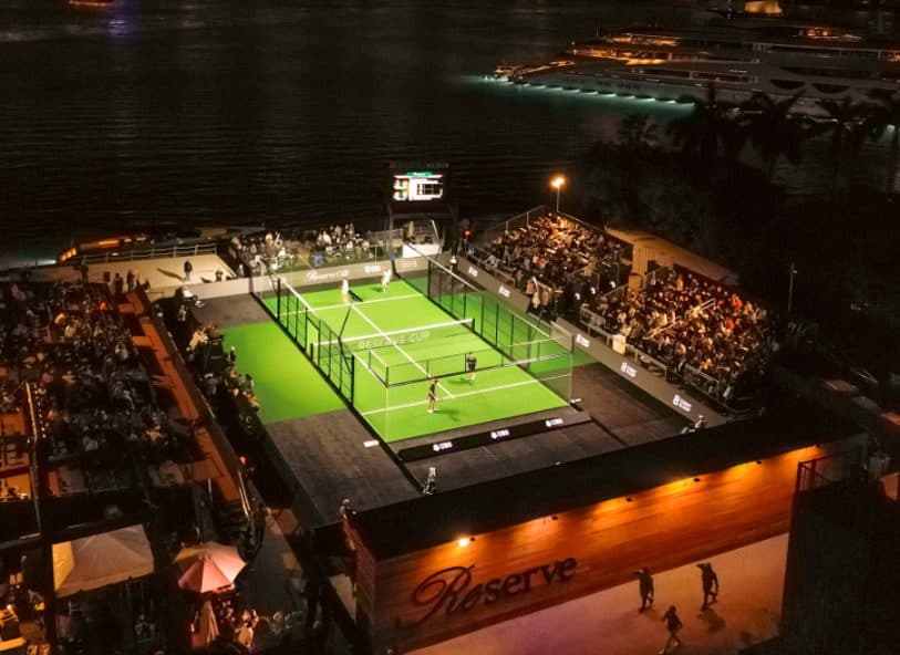 Reserve Cup padel court at night with spectators